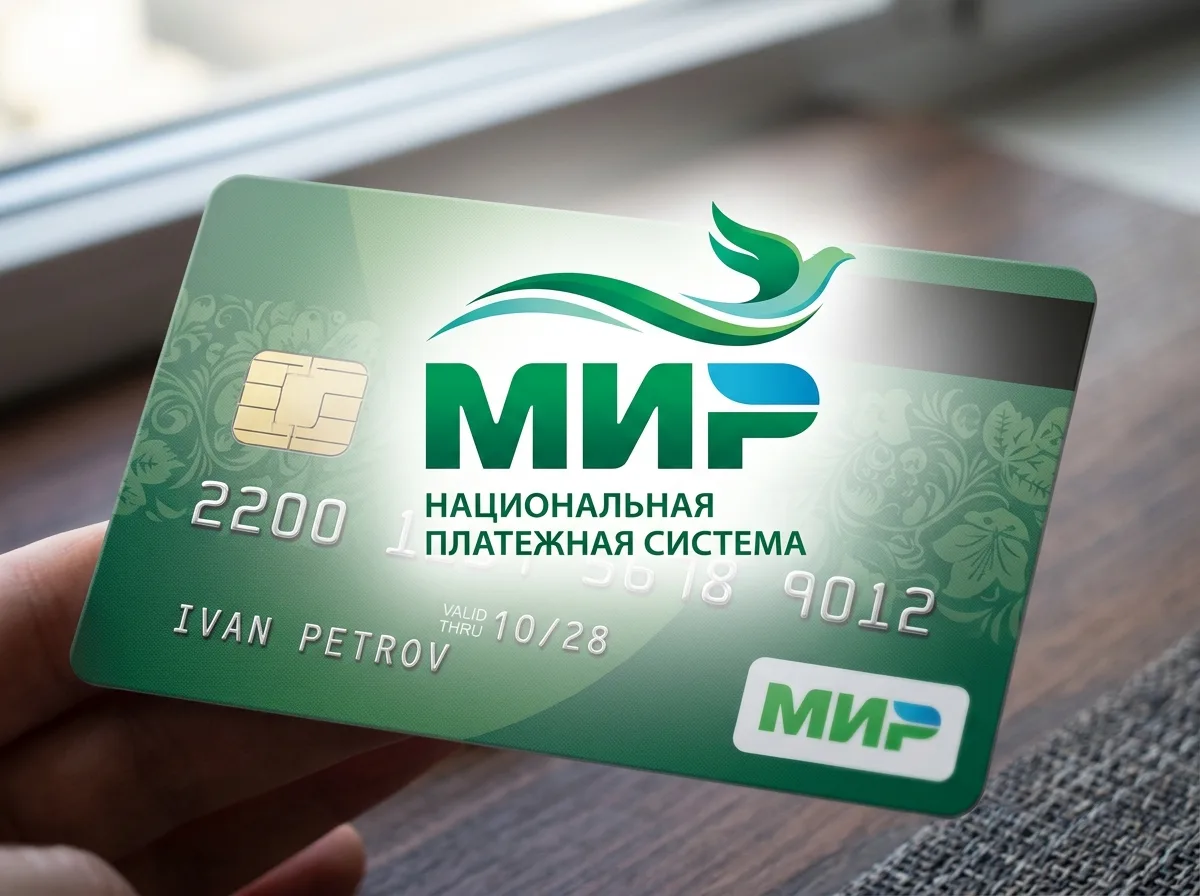 Логотип платёжной системы МИР, зелёный цвет, российская карта